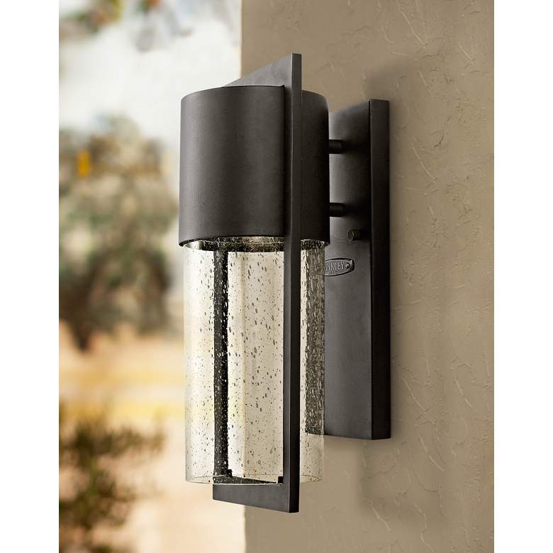Hinkley Shelter 15 1/2&quot; High Seeded Glass and Black Outdoor Wall Light