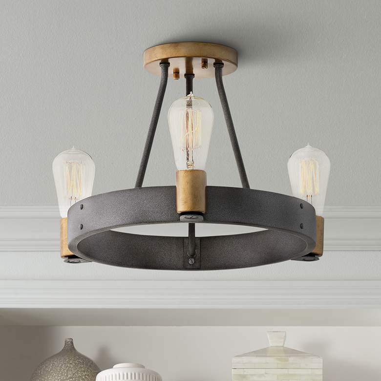 Image 1 Hinkley Silas 17" Wide Aged Zinc 3-Light Ring Ceiling Light