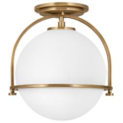 Hinkley Somerset 11 1/2&quot; Heritage Brass White Globe LED Ceiling Light