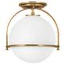 Hinkley Somerset 11 1/2" Heritage Brass White Globe LED Ceiling Light