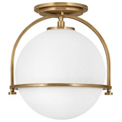 Hinkley Somerset 11 1/2" Heritage Brass White Globe LED Ceiling Light