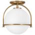 Hinkley Somerset 11 1/2" Heritage Brass White Globe LED Ceiling Light