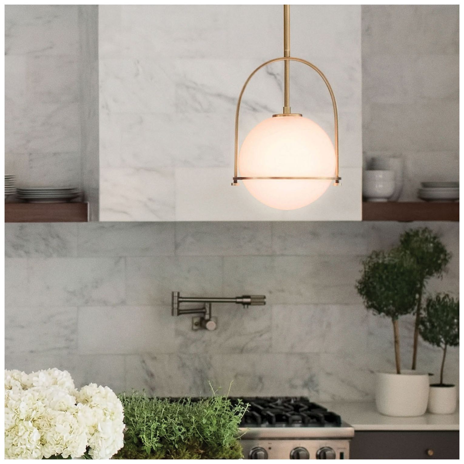 Hinkley Somerset 11 1/2" Heritage Brass White Globe LED Ceiling Light