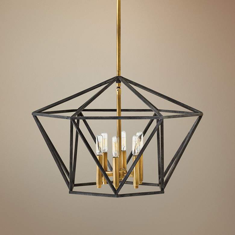 Image 1 Hinkley Theory 24.3 inch Wide Black and Brass Geometric Modern Chandelier