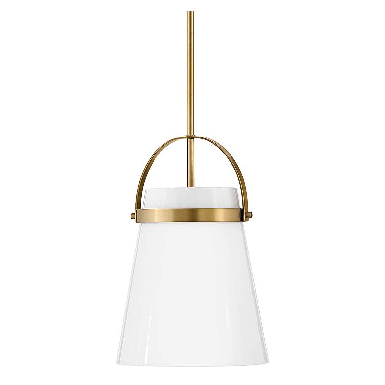 Image 1 Hinkley Tori 9" Wide Lacquered Brass and Opal Glass Mini Pendant Light
