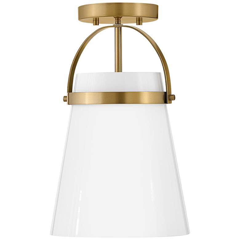 Image 3 Hinkley Tori 9" Wide Lacquered Brass and Opal Glass Mini Pendant Light more views