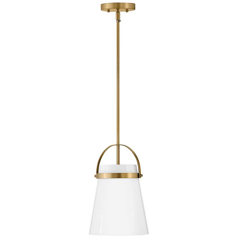 Image 4 Hinkley Tori 9" Wide Lacquered Brass and Opal Glass Mini Pendant Light more views