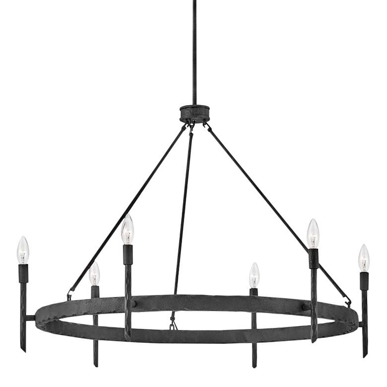 Image 1 Hinkley Tress 36 1/4"W Forged Iron 6-Light Ring Chandelier