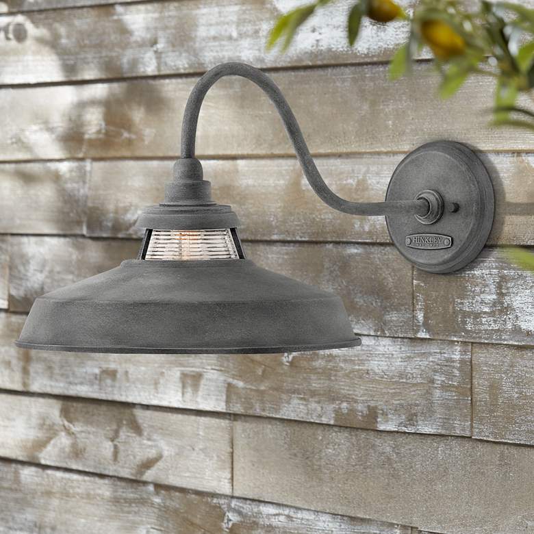 Image 1 Hinkley Troyer 12" High Aged Zinc Outdoor Wall Light