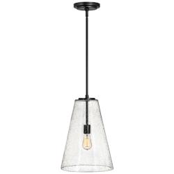 Hinkley Vance 13" Wide Satin Black and Glass Pendant Light