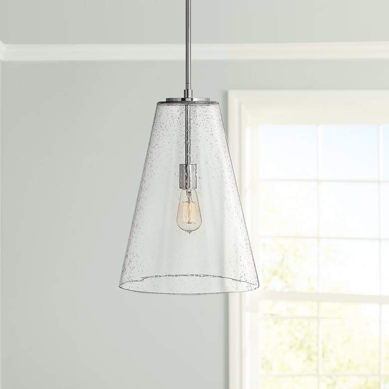 Image 1 Hinkley Vance 13"W Polished Nickel and Glass Pendant Light