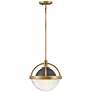2_Hinkley Watson 12" Wide Brass and Seeded Glass Modern Globe Pendant more views
