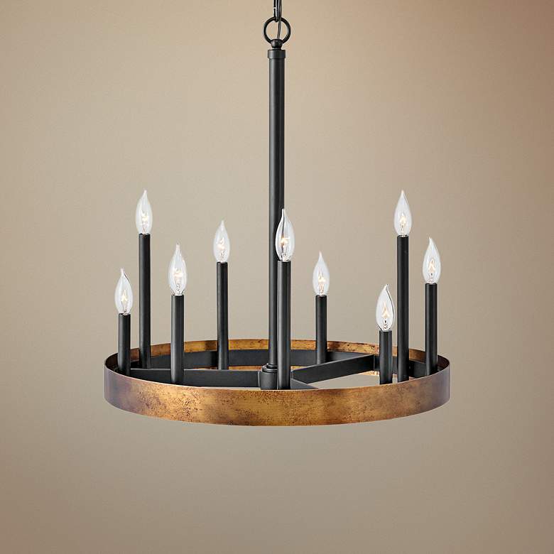Image 1 Hinkley Wells 24 inch Wide Weathered Brass and Black 9-Light Chandelier