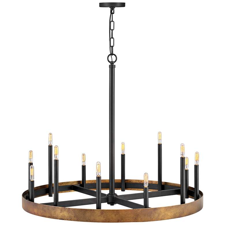 Image 2 Hinkley Wells 35 3/4 inch Brass 12-Light Modern Wagon Wheel Chandelier