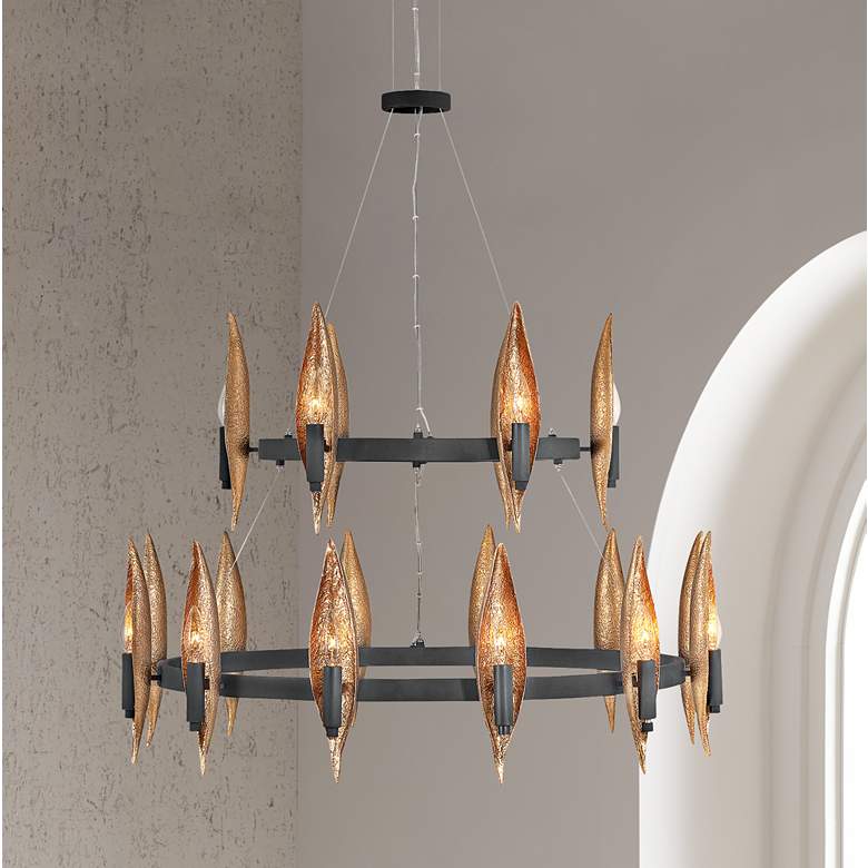 Image 1 Hinkley Willow 36 inchW Carbon Black 18-Light Ring Chandelier