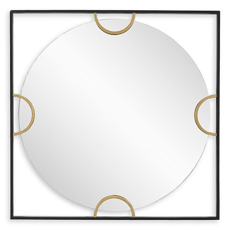 Image 3 Hinson Satin Black and Gold 39" Square Oversized Wall Mirror