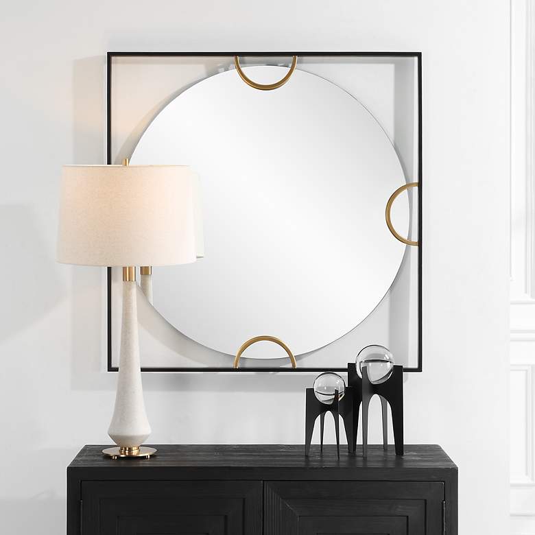 Image 2 Hinson Satin Black and Gold 39" Square Oversized Wall Mirror