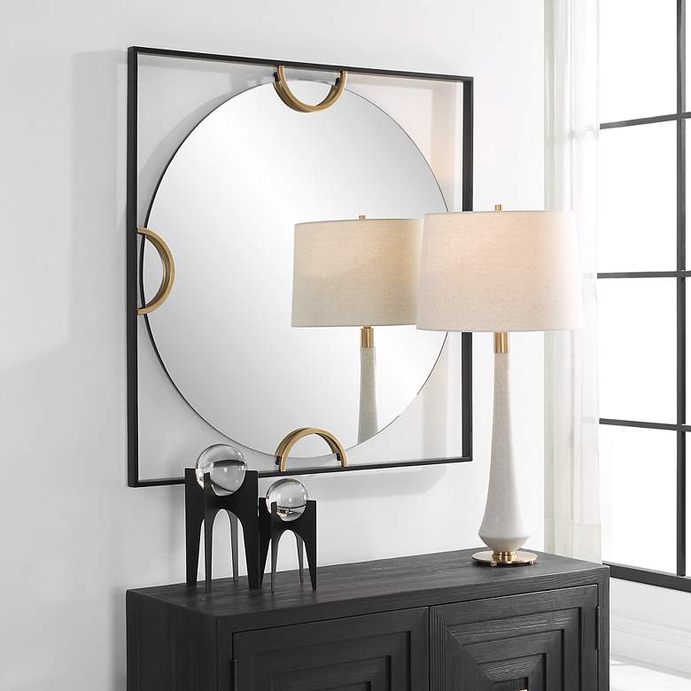 Image 4 Hinson Satin Black and Gold 39" Square Oversized Wall Mirror more views