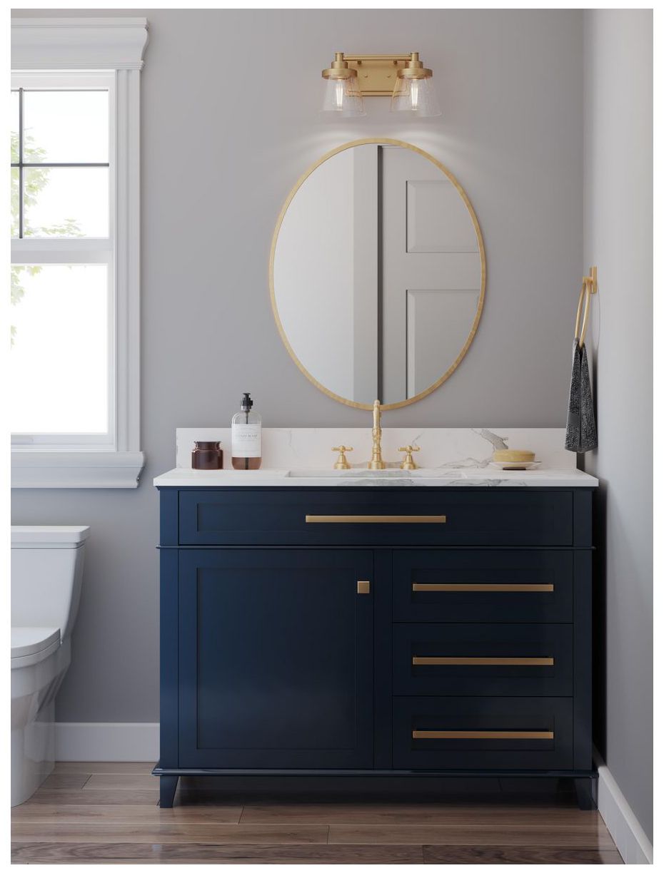 Image 2 Hinton Collection Two-Light Clear Seeded Glass Farmhouse Bath Vanity Light more views