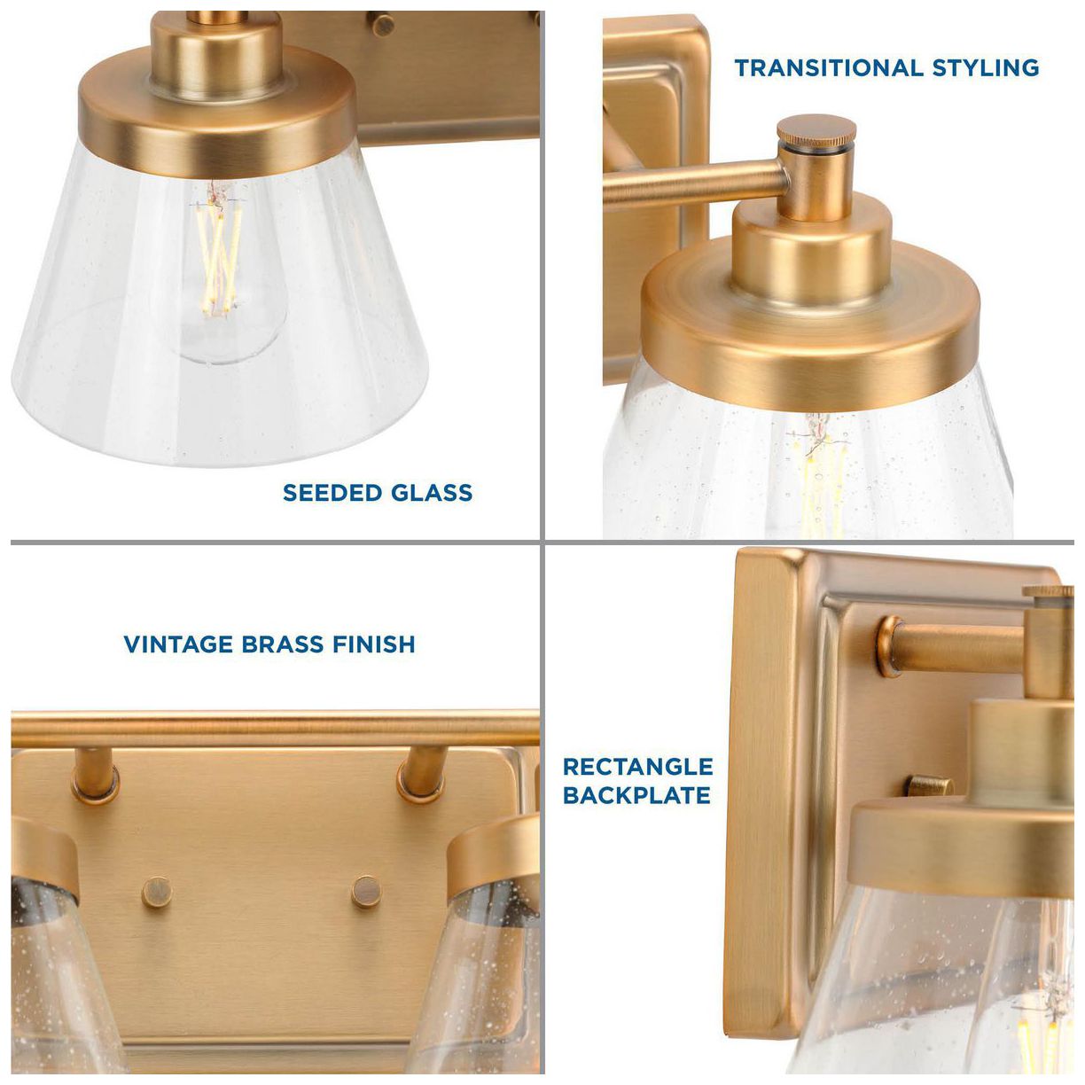 Image 5 Hinton Collection Two-Light Clear Seeded Glass Farmhouse Bath Vanity Light more views