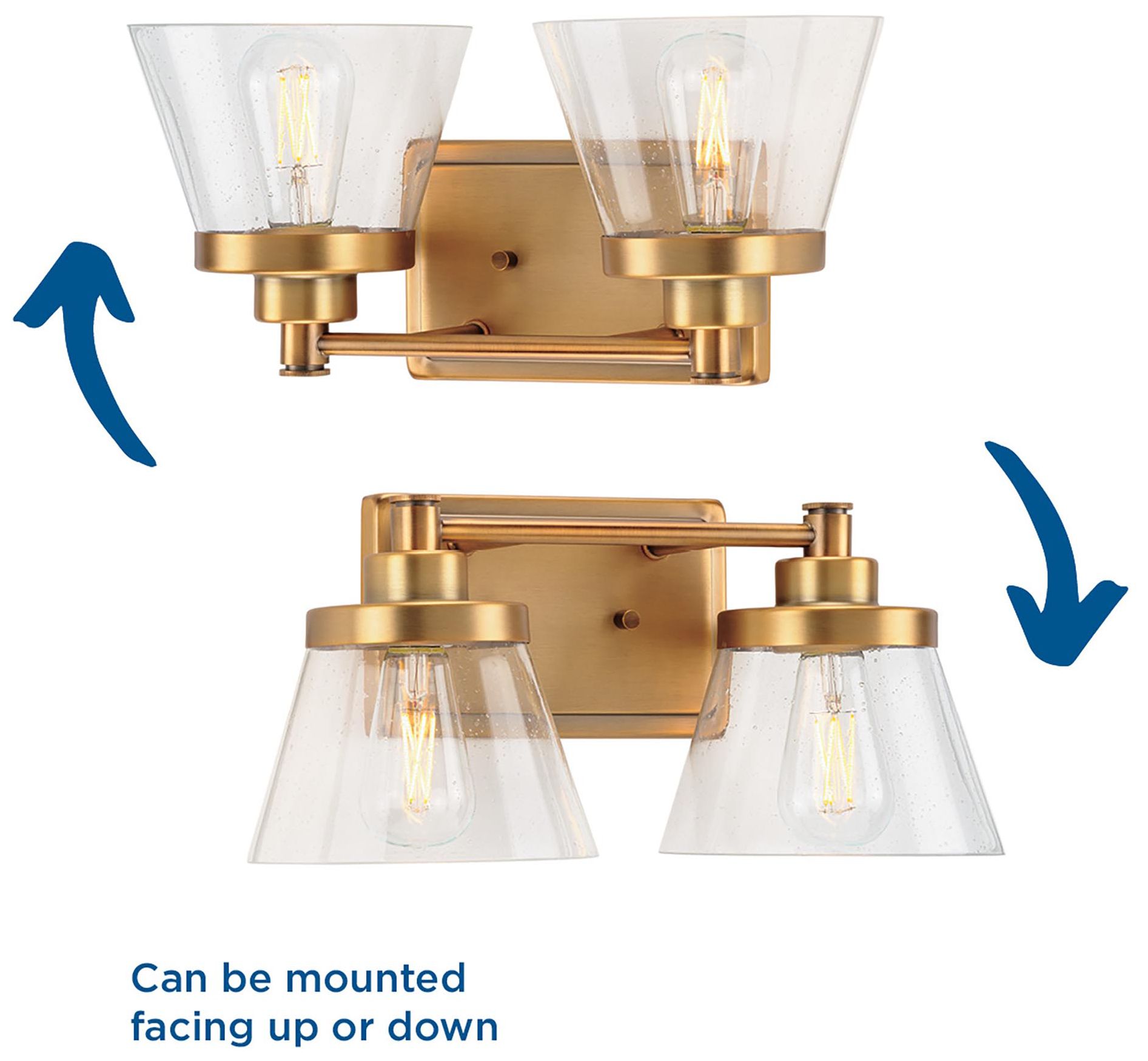 Image 6 Hinton Collection Two-Light Clear Seeded Glass Farmhouse Bath Vanity Light more views