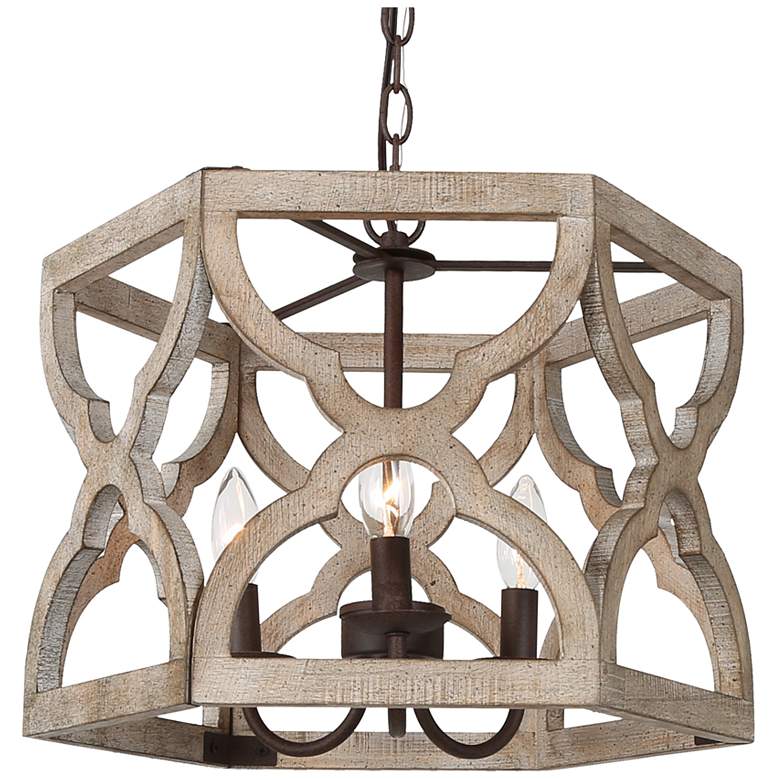 Image 1 Hippometiph 16 1/2" Wide Distressed Wood 3-Light Chandelier
