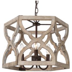 Hippometiph 16 1/2" Wide Distressed Wood 3-Light Chandelier