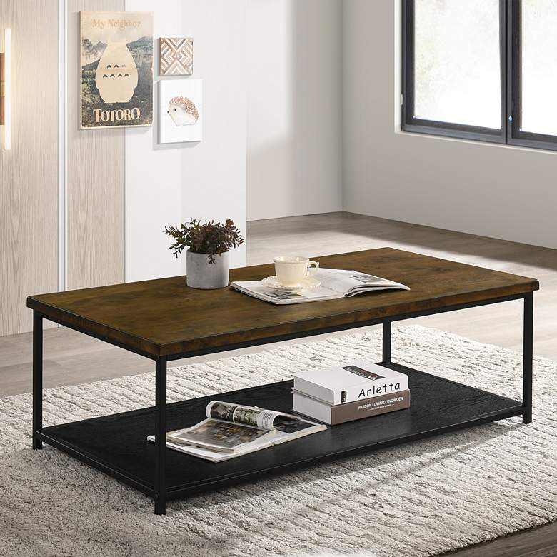 Image 1 Hiverna 47 1/4 inchW Rustic Oak and Black 1-Shelf Coffee Table