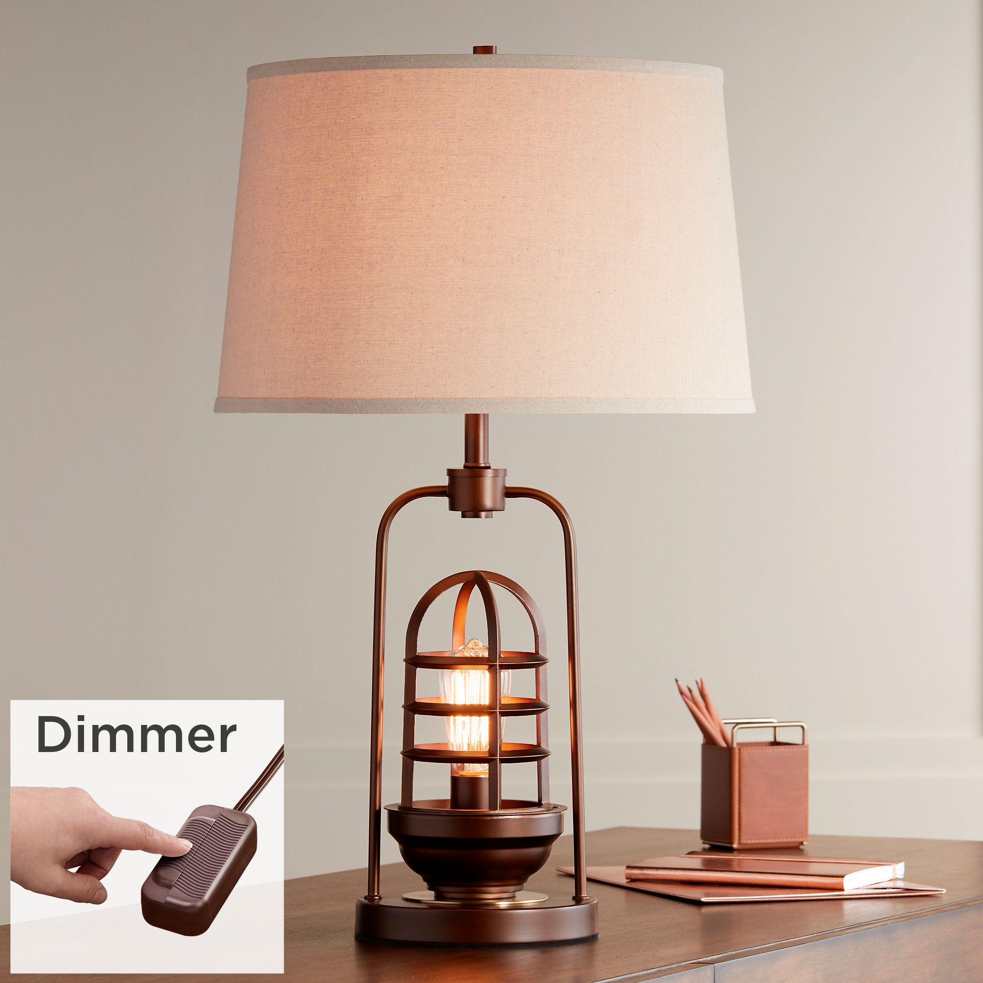 bronze cage table lamp