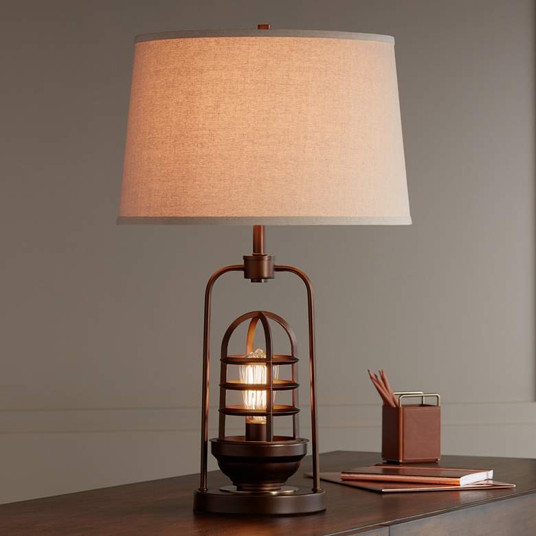 Hobie Bronze Nightlight Cage Table Lamp with Table Top Dimmer more views