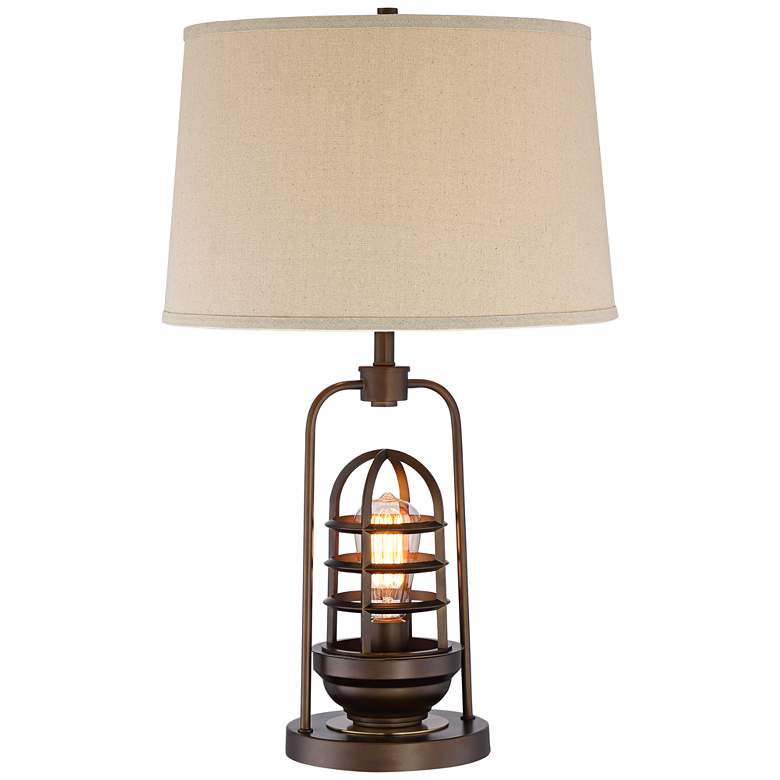 Hobie Bronze Rustic Industrial Cage Night Light Table Lamp