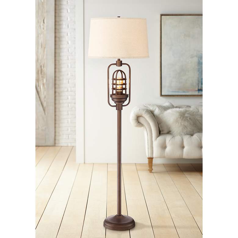 Image 1 Hobie Oil-Rubbed Bronze Floor Lamp w/ Edison LED Night Light