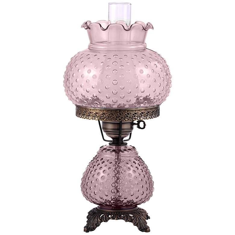 Image 1 Hobnail 19 inch High Hand-Blown Pink Glass Accent Table Lamp
