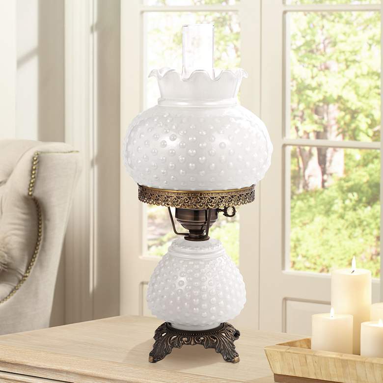 Image 1 Hobnail Hand-Blown Milk White 19 inch High Glass Table Lamp