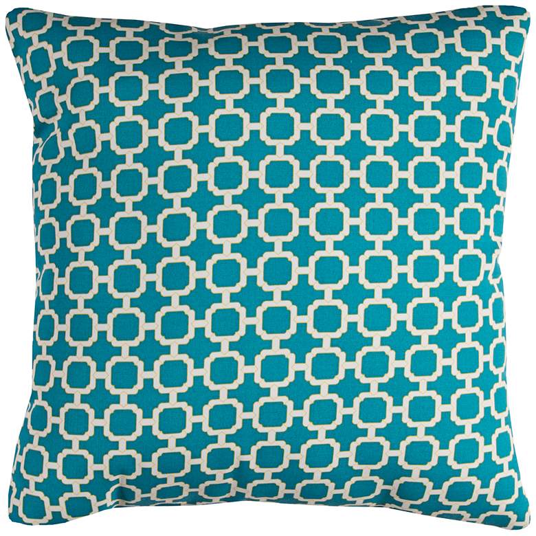 Image 1 Hockley Teal Lattice 22 inch Square Indoor-Outdoor Pillow