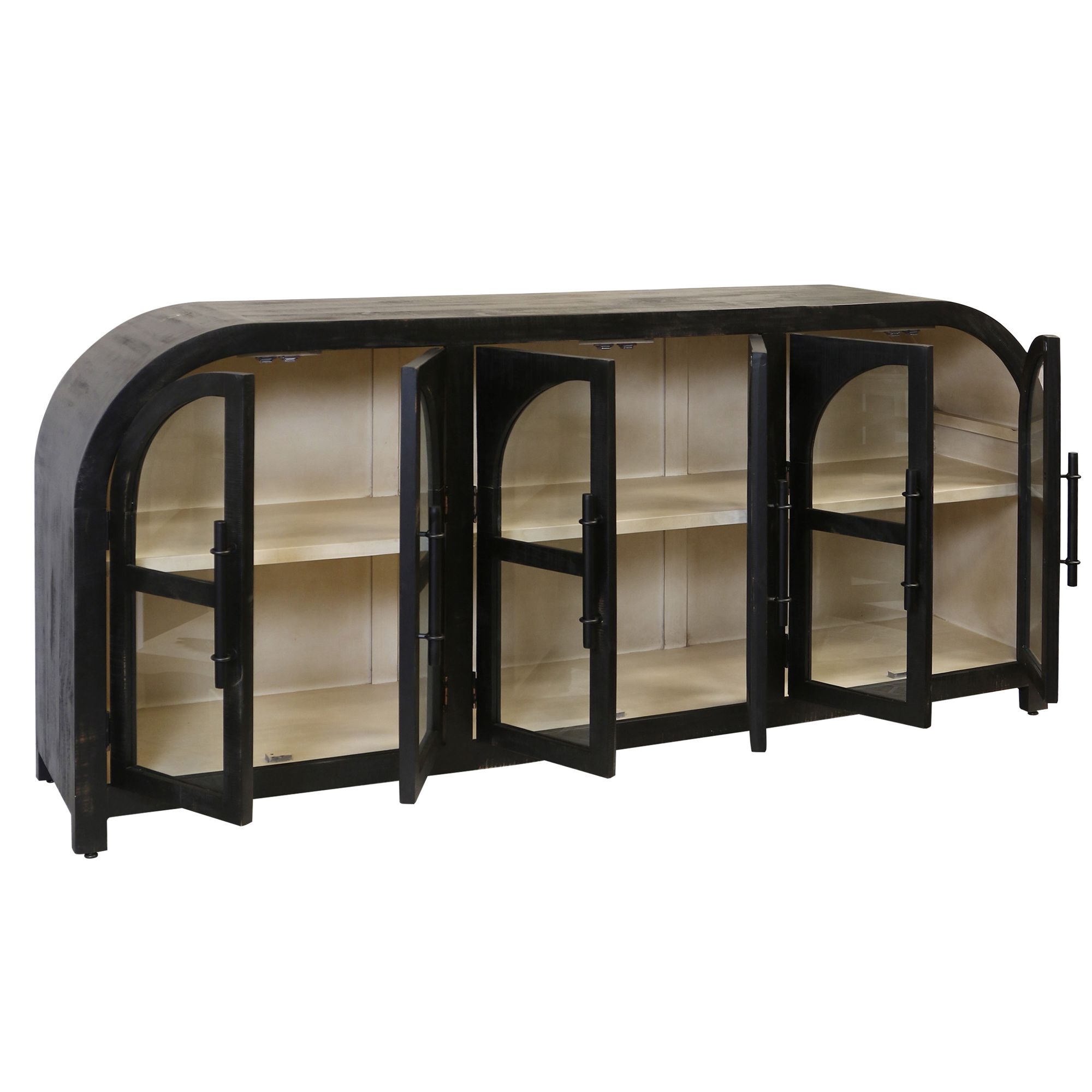 Image 2 Hodges 90" Wide Distressed Matte Black 6-Door Sideboard more views