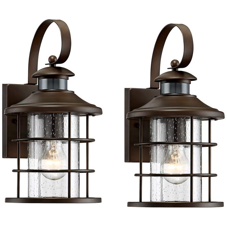Image 2 Hogan 14" High Bronze Motion Sensor Outdoor Wall Light Set of 2