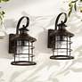 1_Hogan 14" High Bronze Motion Sensor Outdoor Wall Light Set of 2