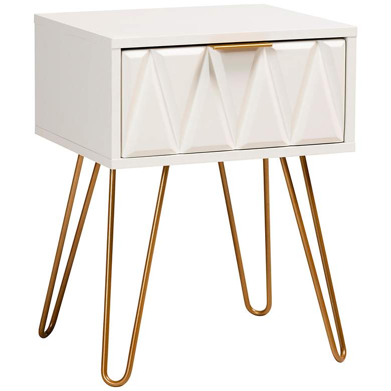Image 2 Holbrook 16 1/2 inchW White Wood Gold Metal 1-Drawer End Table