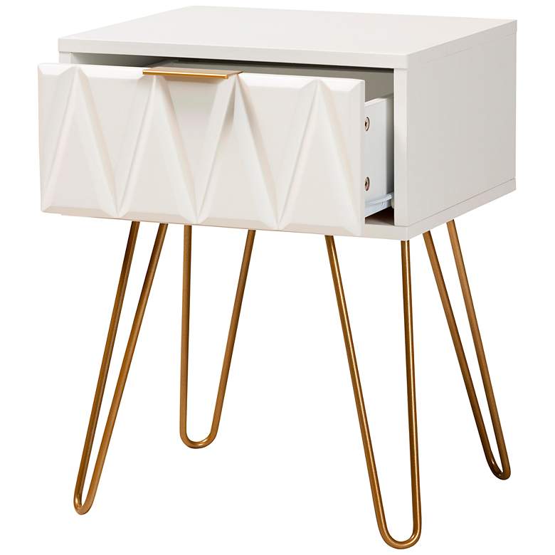 Image 6 Holbrook 16 1/2 inchW White Wood Gold Metal 1-Drawer End Table more views