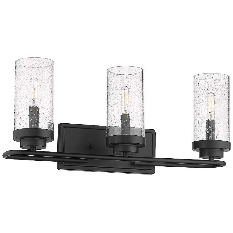 Image 1 Holden 22 inch Wide 3-Light Vanity Light in Matte Black with Seeded Glass