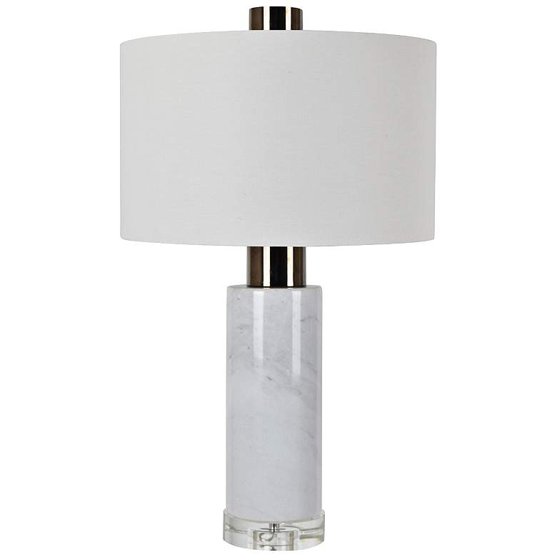 Image 1 Holder White Marble and Black Nickel Cylinder Table Lamp