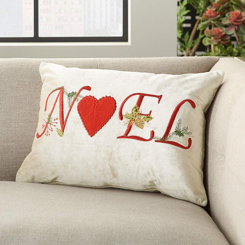 Image 1 Holiday Beige Red Noel 16" x 12" Rectangular Throw Pillow