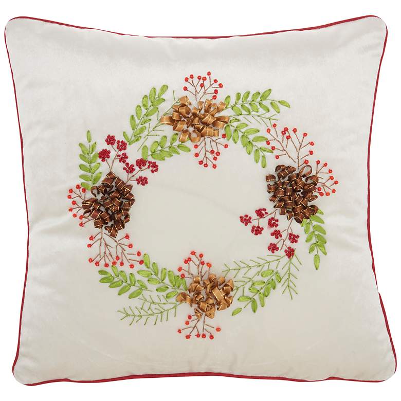 Image 2 Holiday Beige Ribbon Emb Pincones 16 inch Square Throw Pillow