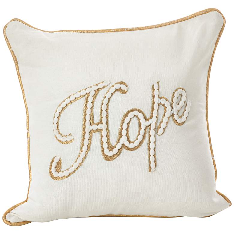 Image 1 Holiday Hope Gold 12 inch Square Embroidered Accent Pillow