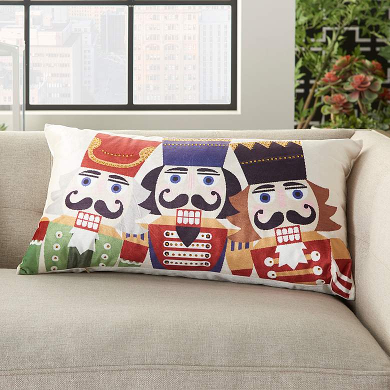 Image 1 Holiday Multi-Color 3 Nutcrackers 24" x 14" Throw Pillow