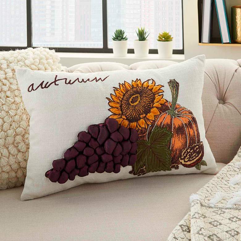 Image 1 Holiday Multi-Color Harvest Sunflower 20" x 12" Throw Pillow