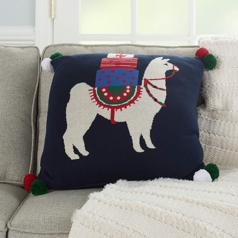 Image 1 Holiday Multi-Color Llama 20" Square Decorative Throw Pillow