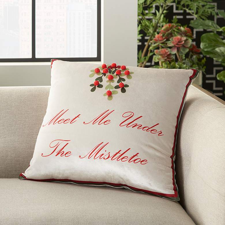 Image 1 Holiday Multi-Color Mistletoe 18" Square Throw Pillow