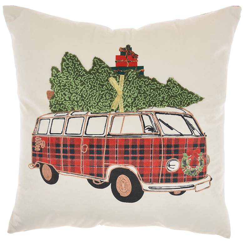 Image 2 Holiday Multi-Color Van 18 inch Square Decorative Throw Pillow